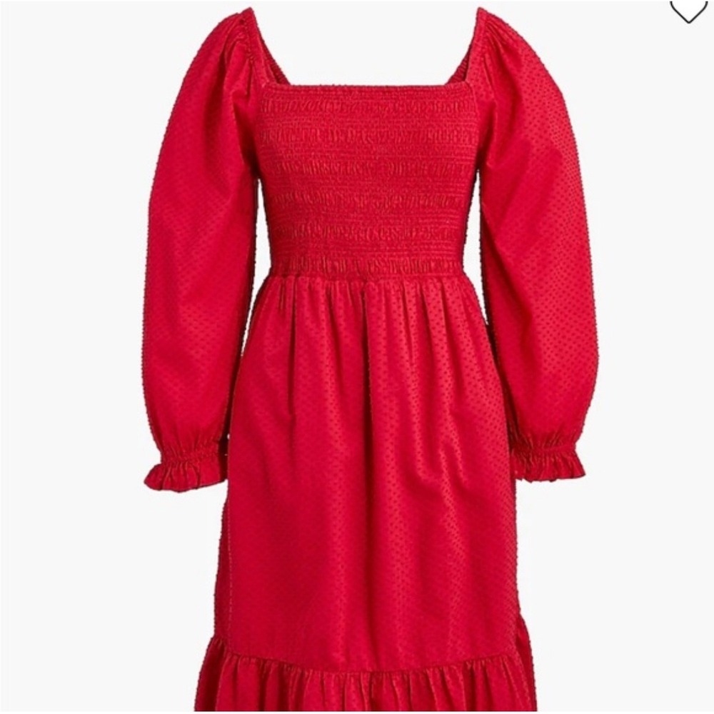 J.Crew Smocked Square Neck Long‎ Sleeve Ruffle Dress Size S